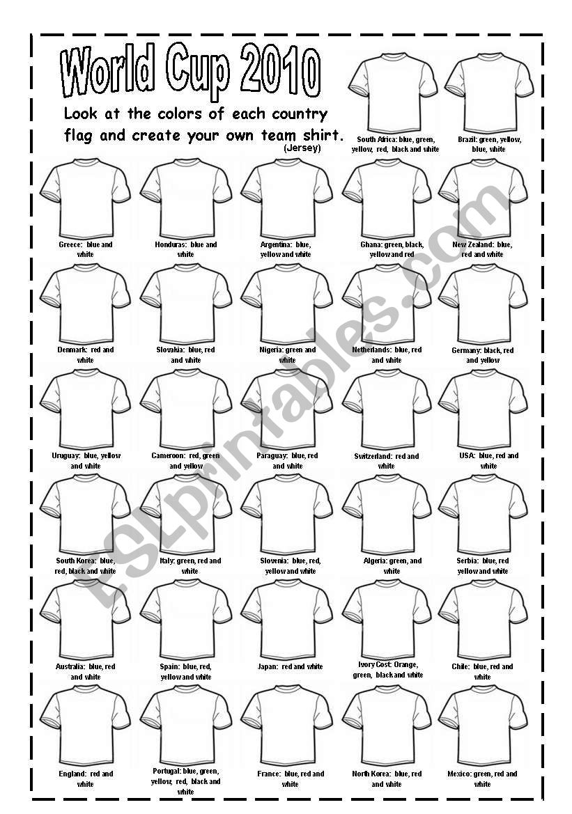 WORLD CUP 2010 JERSEYS worksheet