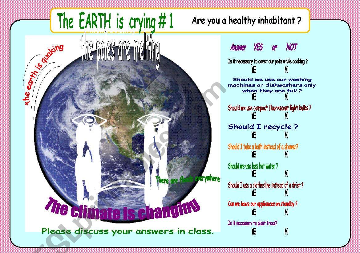 The EARTH is crying # 1 worksheet