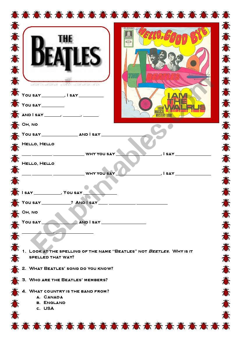 Beatles: Hello, Goodbye worksheet