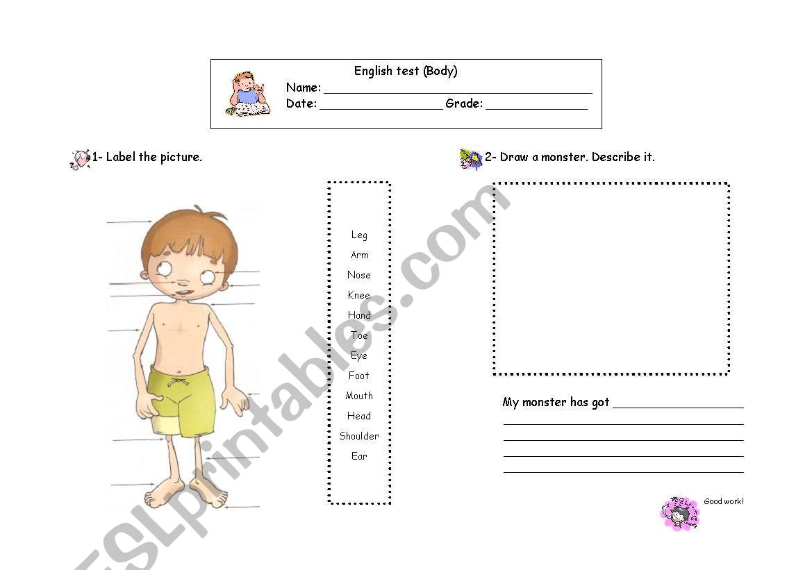 English test (body) worksheet