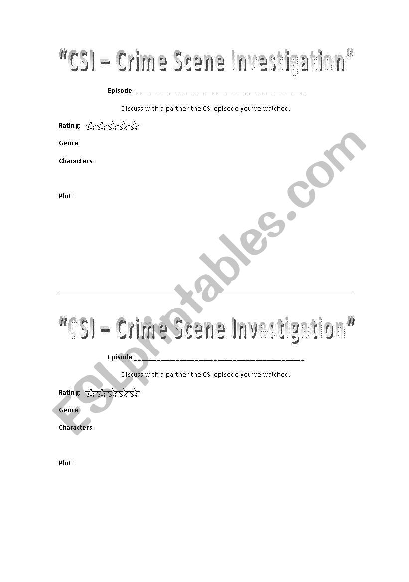 CSI worksheet worksheet