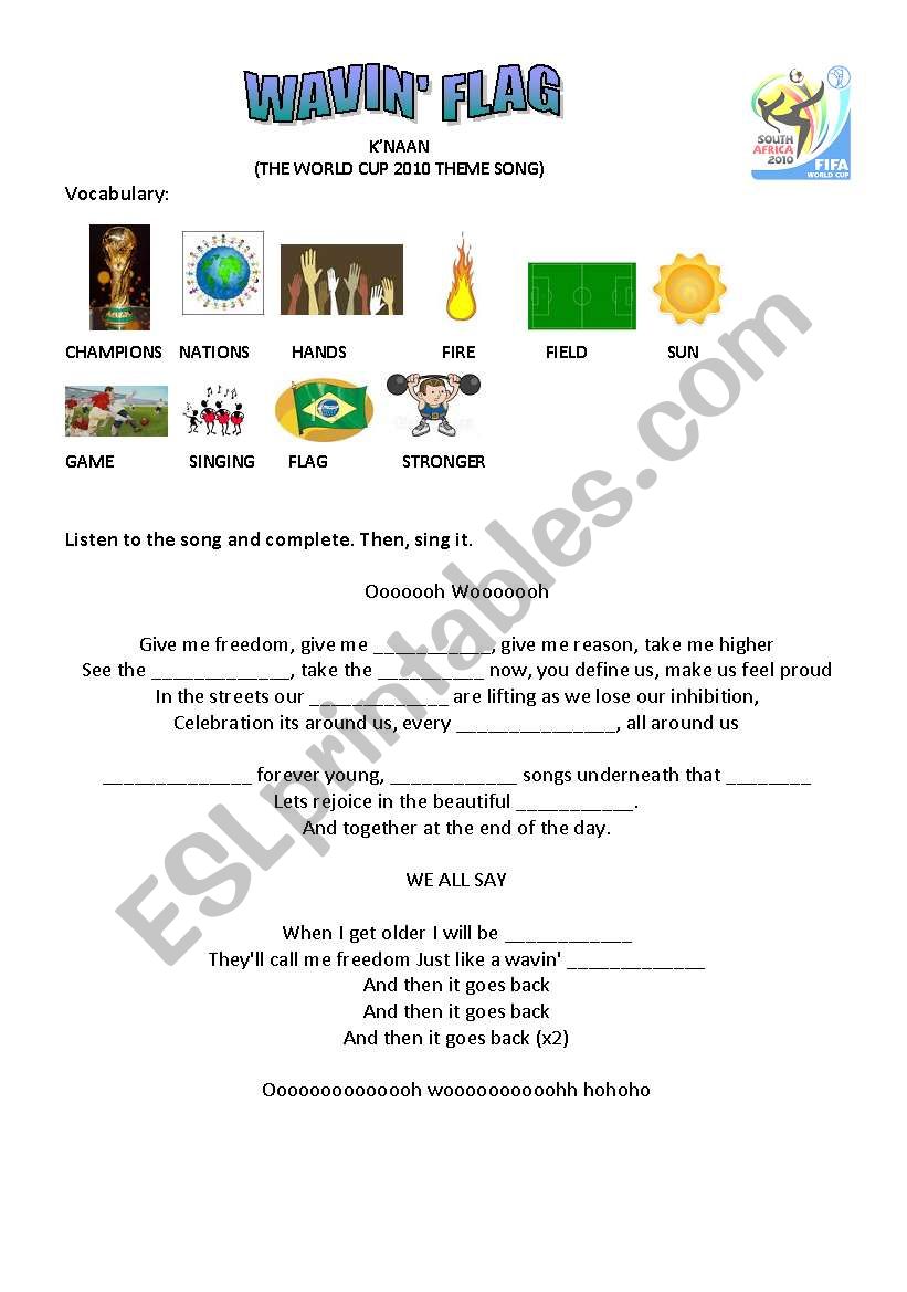 World Cup song for kids worksheet