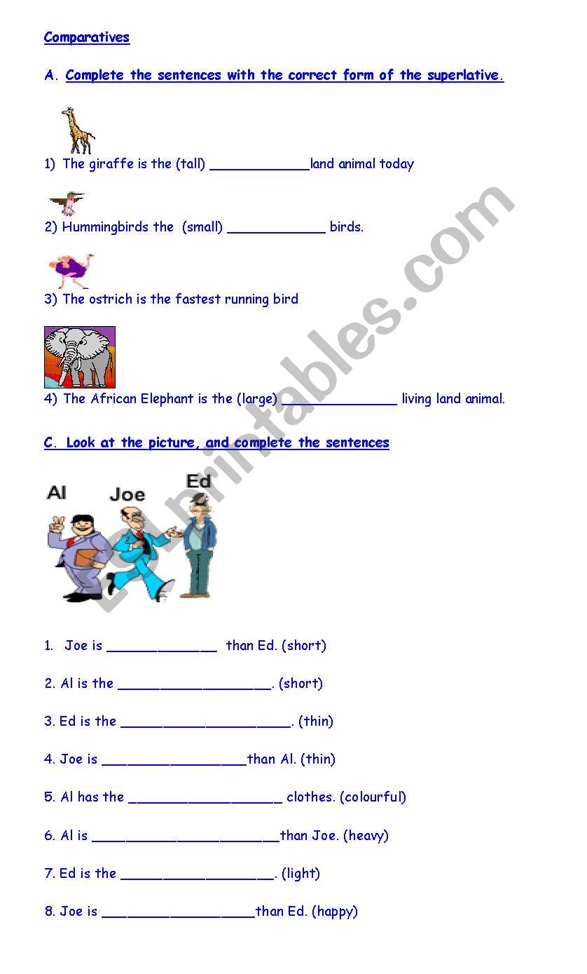 comparatives  worksheet