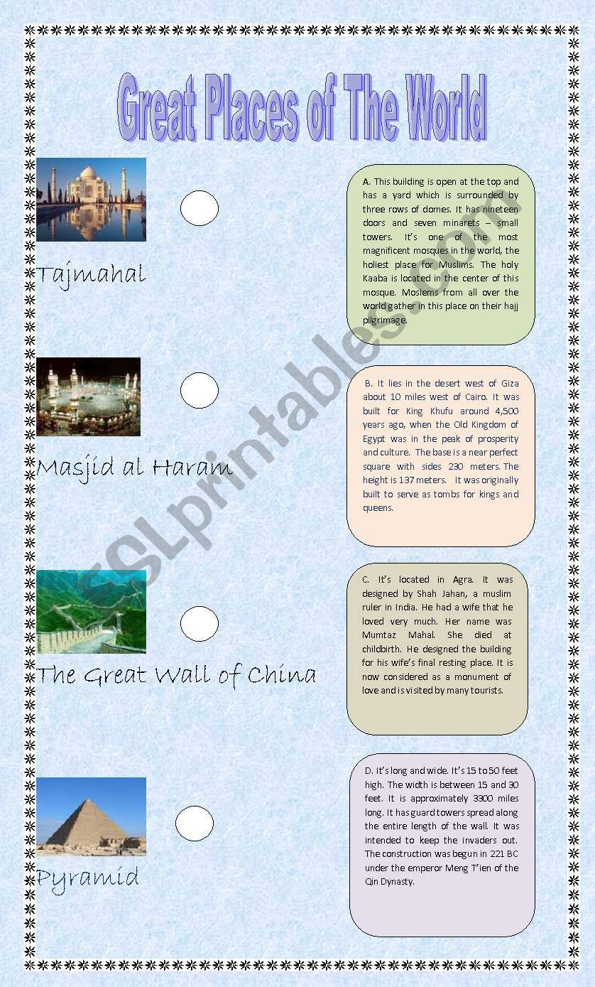 Great Places of the World worksheet