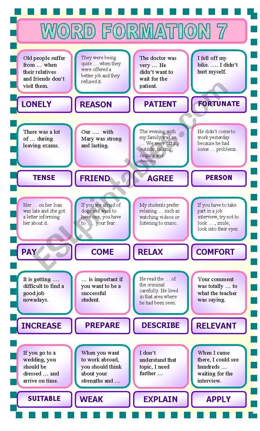 Word formation 7 worksheet