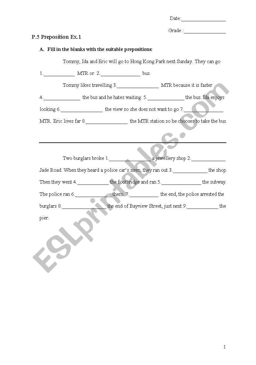 Prepositions worksheet