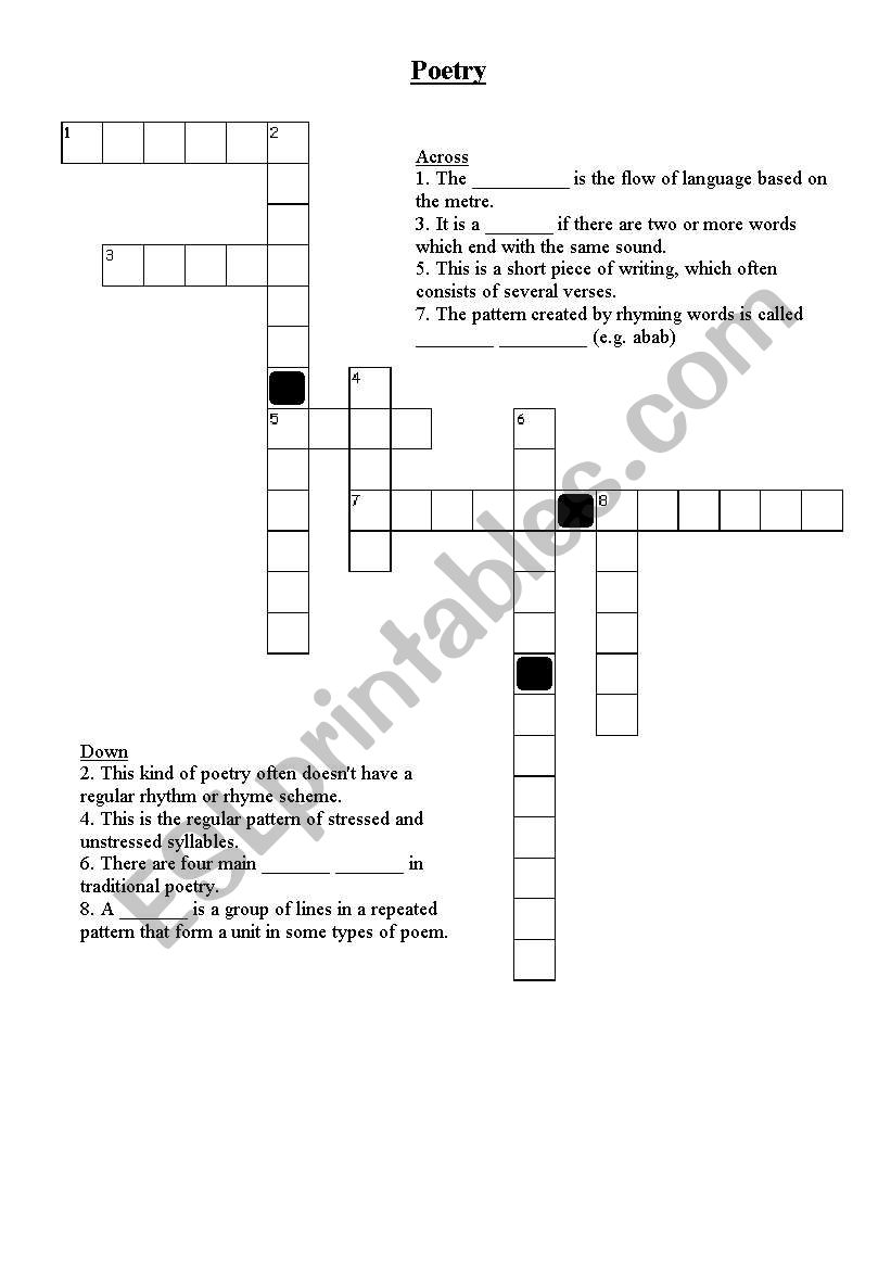 poetry-crossword worksheet