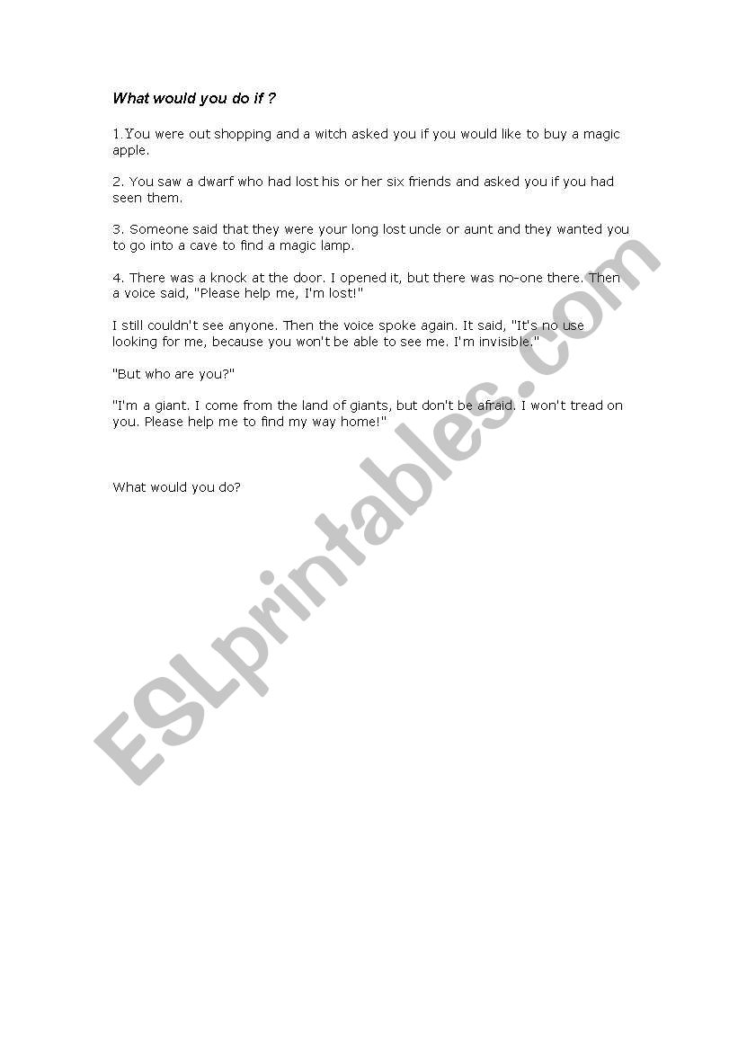 What would you do if? worksheet
