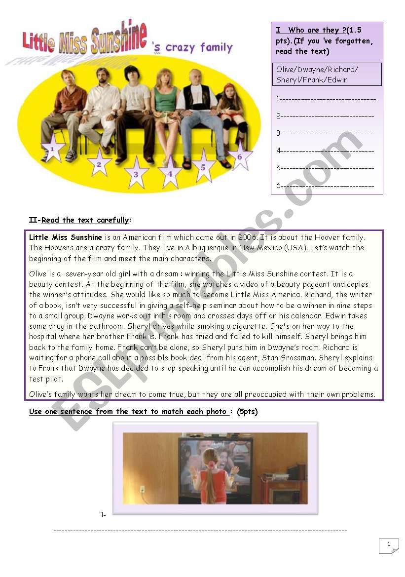 Little Miss Sunshines crazy family_an evaluation for elementary students with answer key