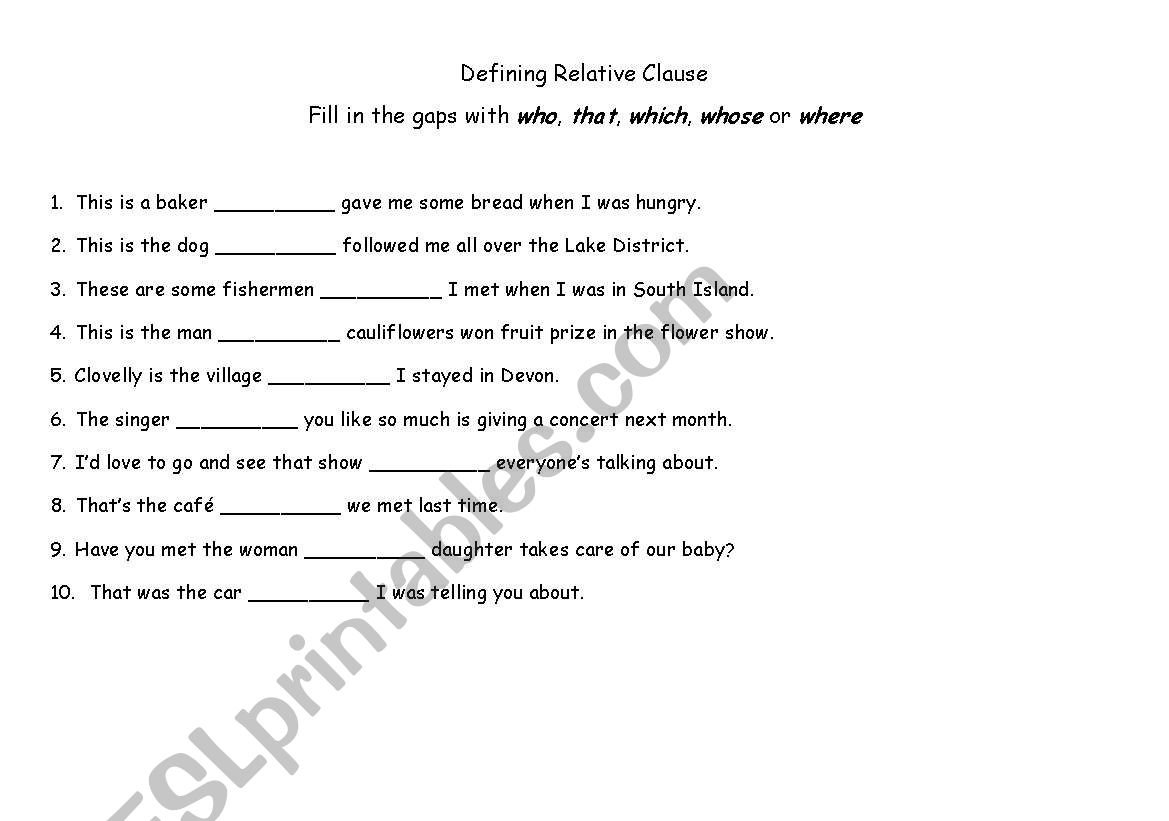 Exercise for defining relative clause