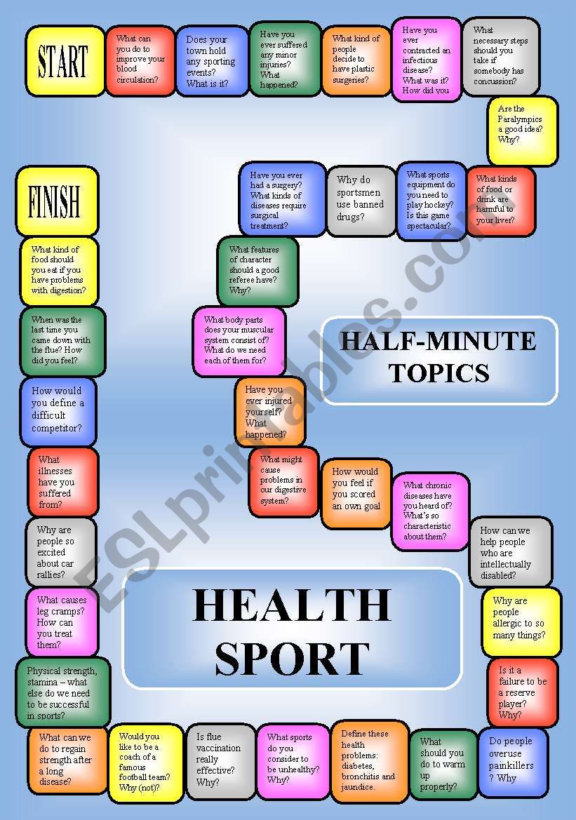 Health and sport - a boardgame or pairwork (34 questions for discussion)