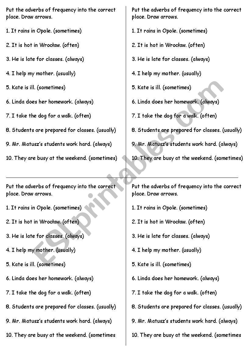 Adverbs of frequency worksheet