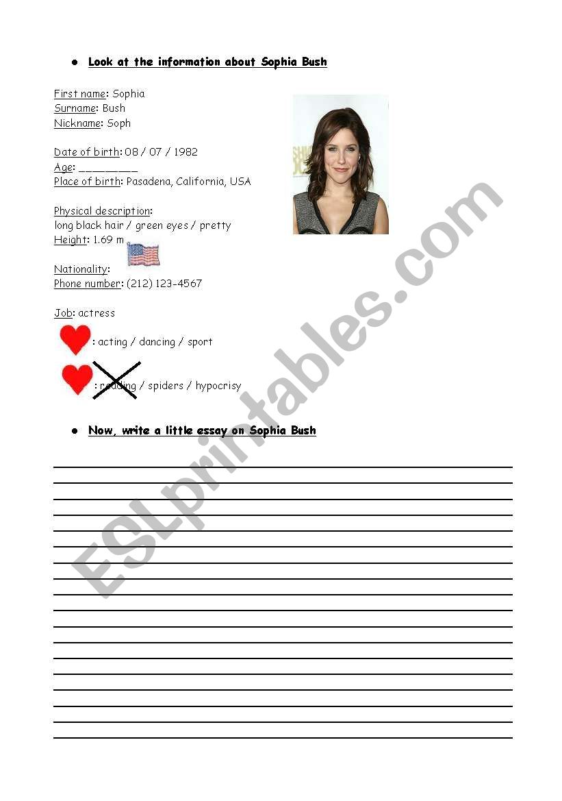 Write about Sophia Bush worksheet