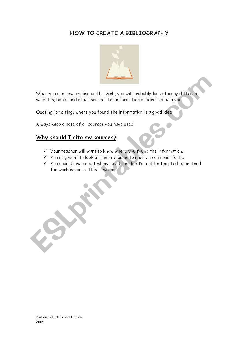 How to Create a Bibliography worksheet