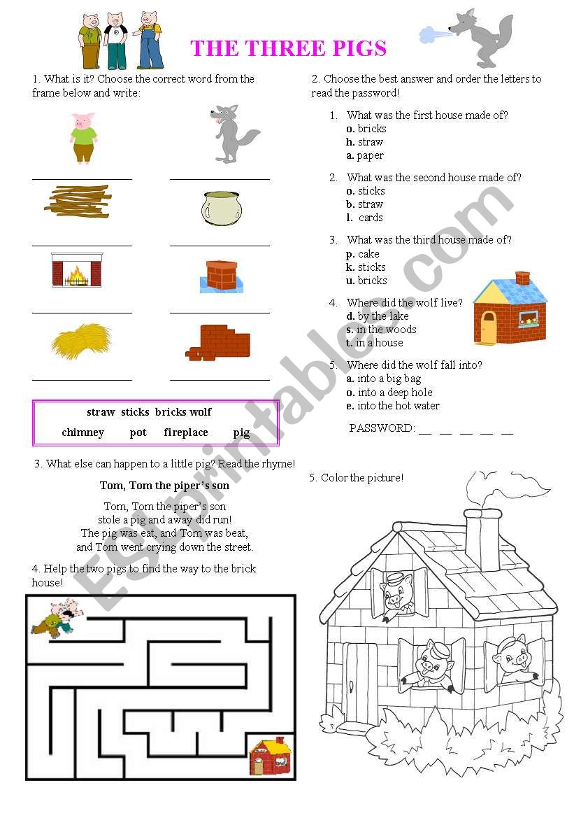 The three pigs - activities for kids