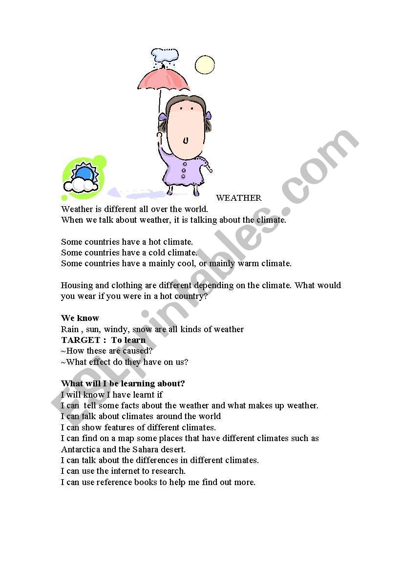 Introduction to weather worksheet