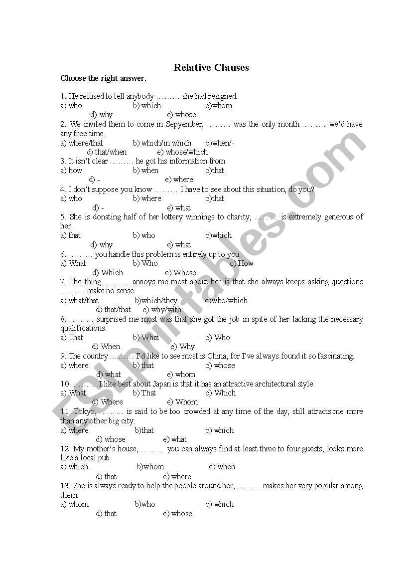 Relative clauses worksheet