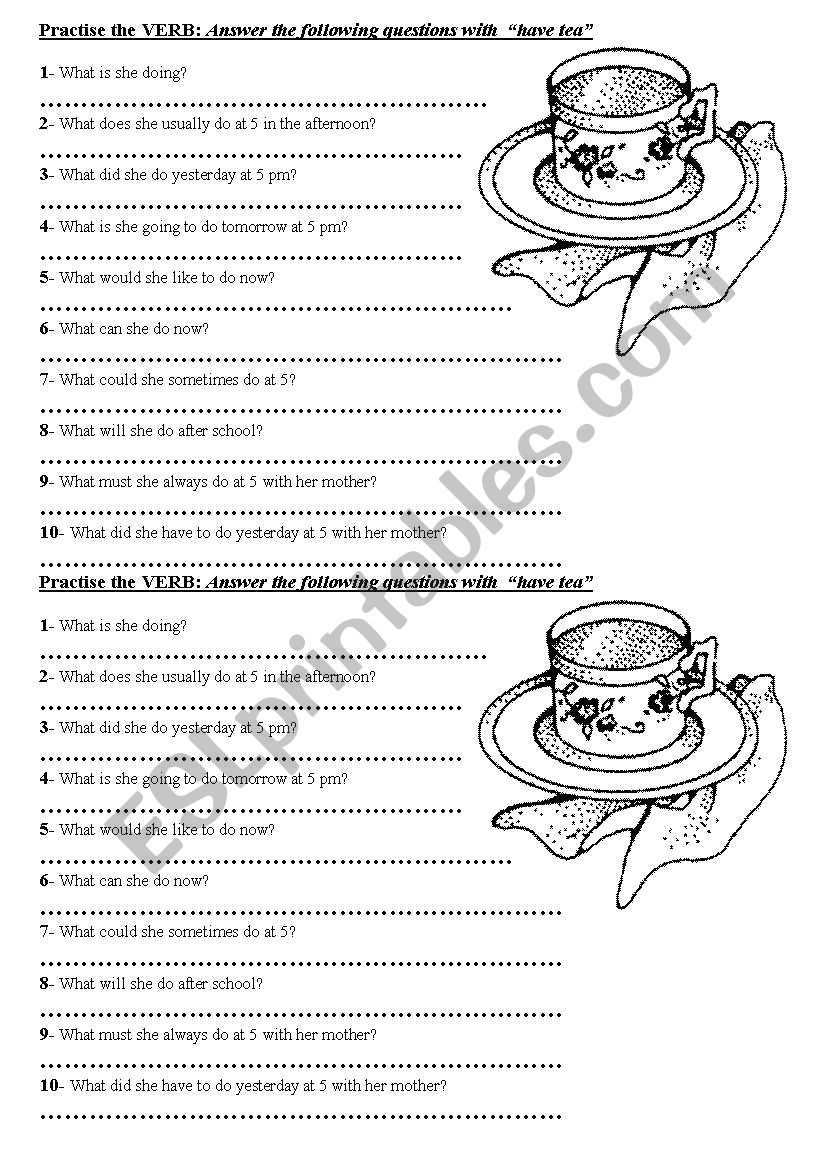 practise the VERB worksheet