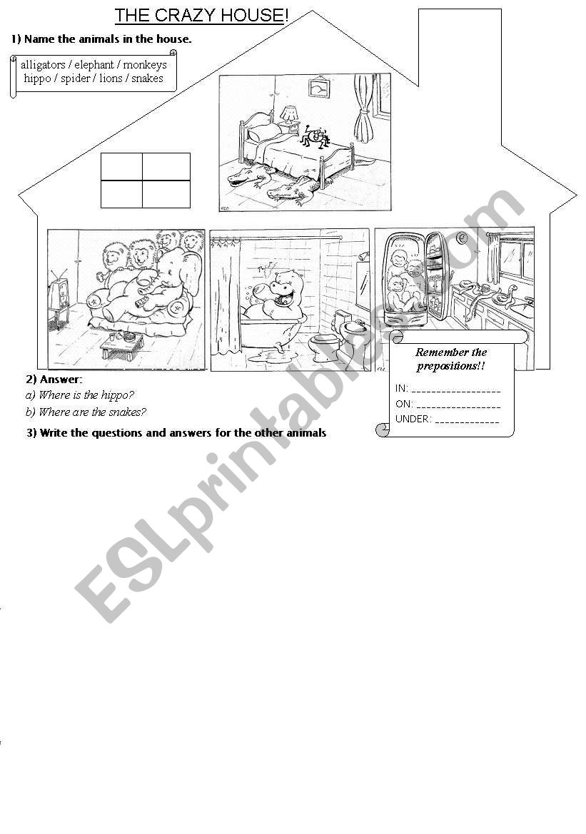 The Crazy House (animals / prepositions)