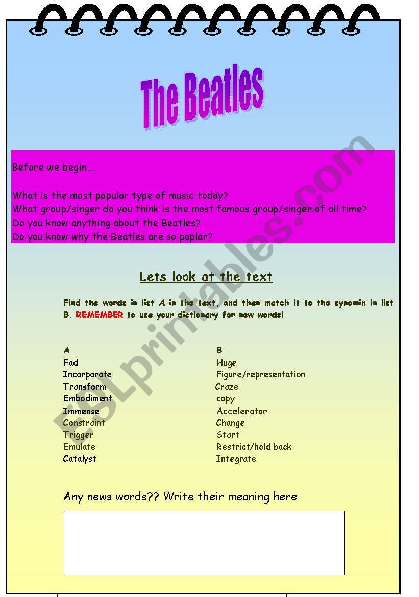 Beatles Mania! worksheet