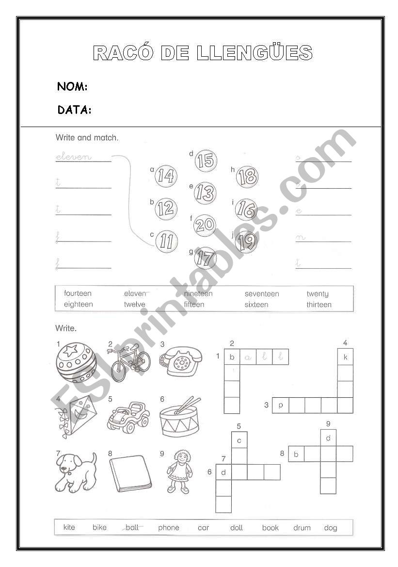 Numbers and toys worksheet