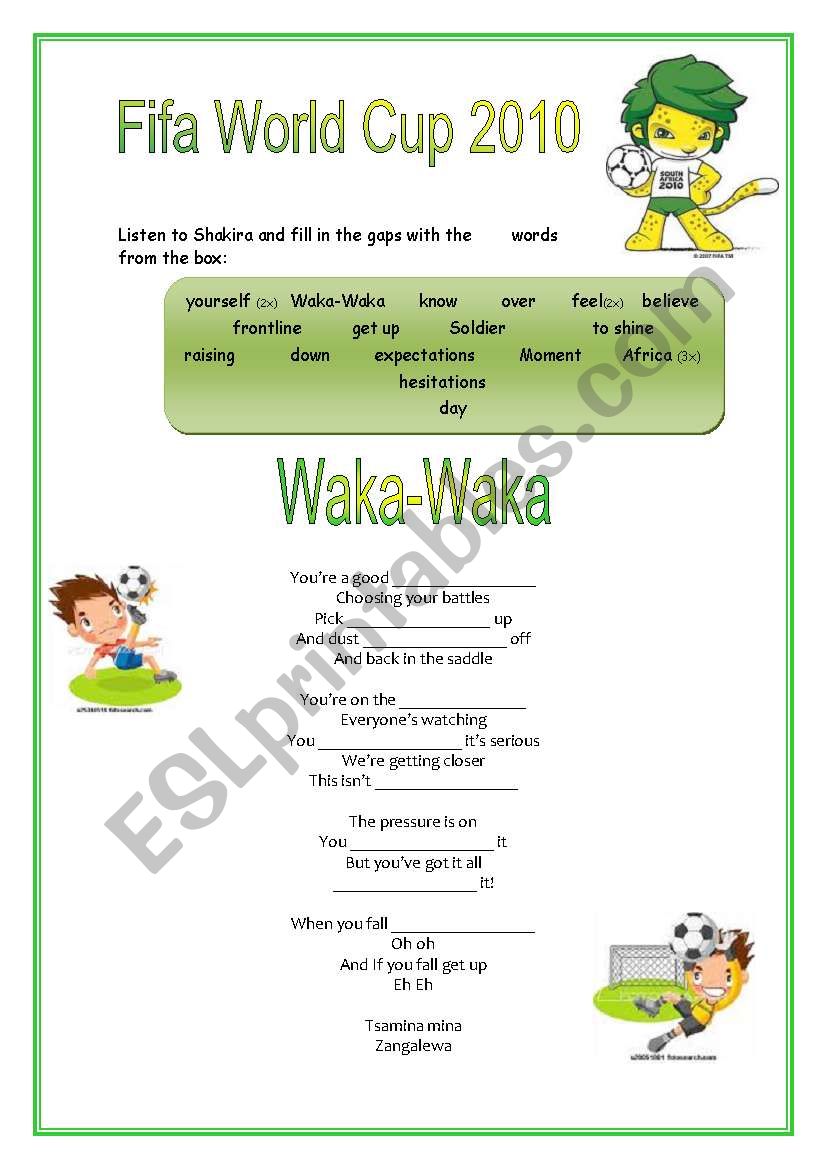 Waka Waka  Shakira worksheet