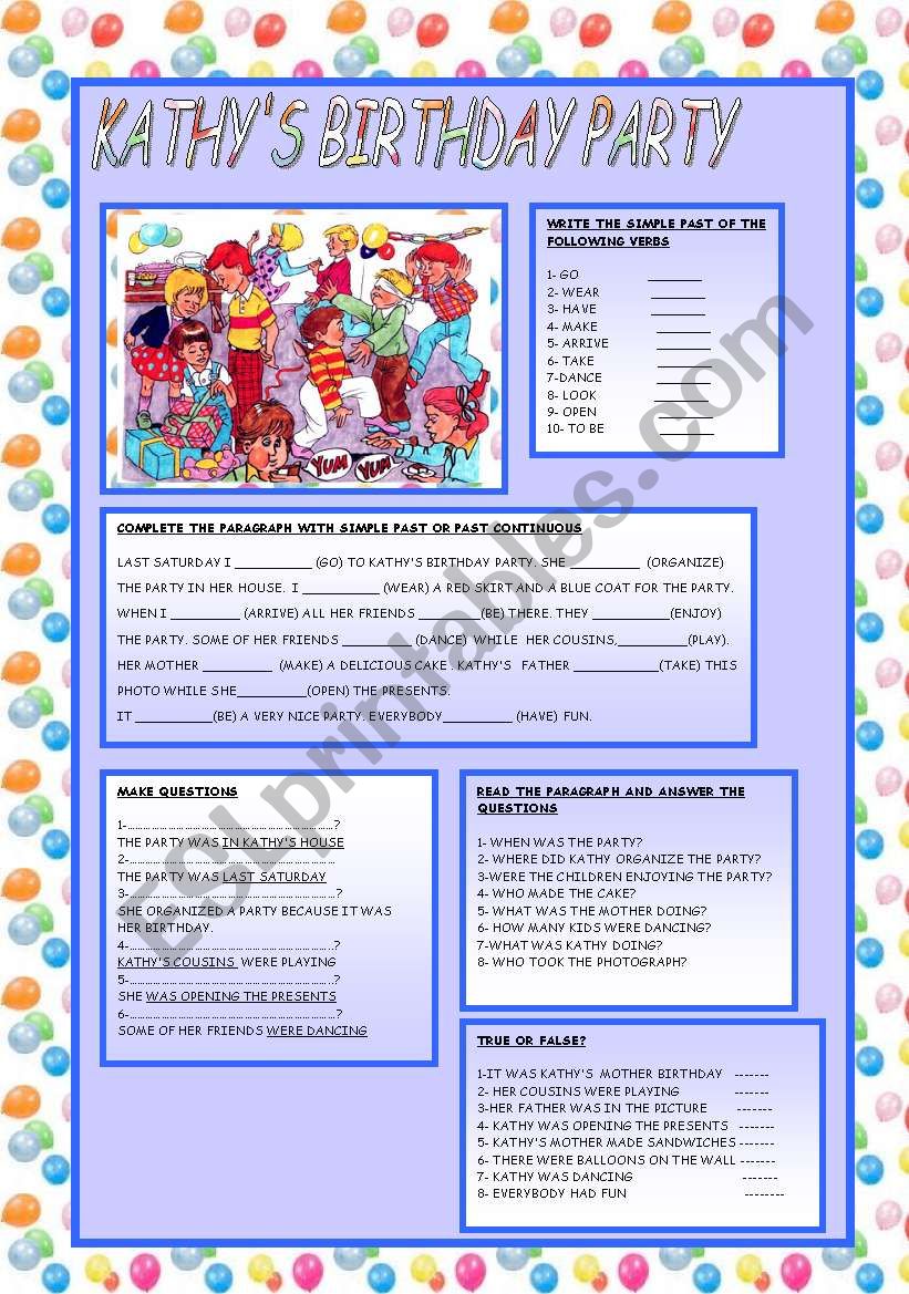 KATHYS BIRTHDAY PARTY worksheet