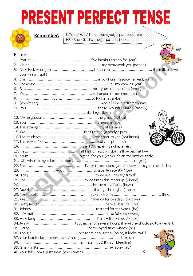 Present Perfect Tense ESL Worksheet By Mcamca