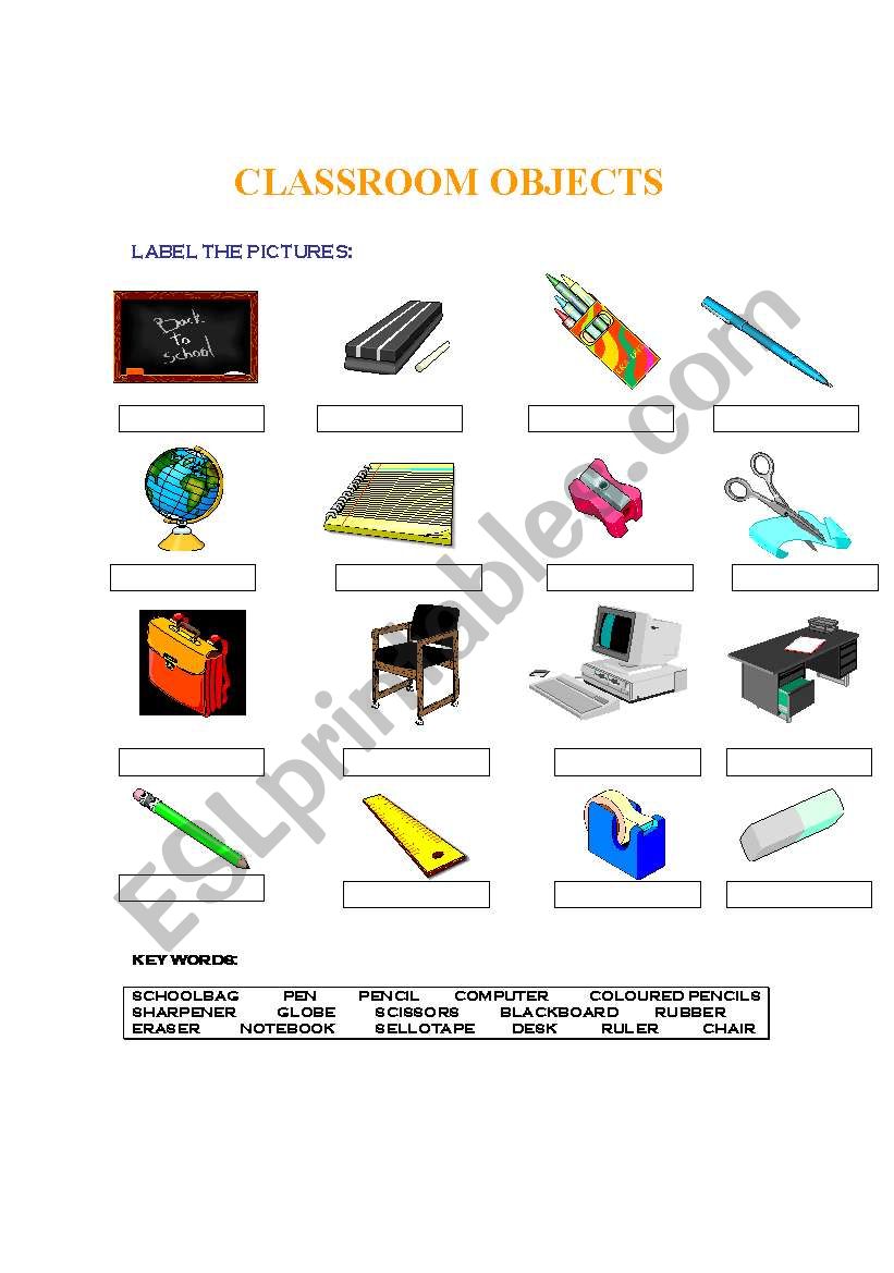 Classroom Objects worksheet