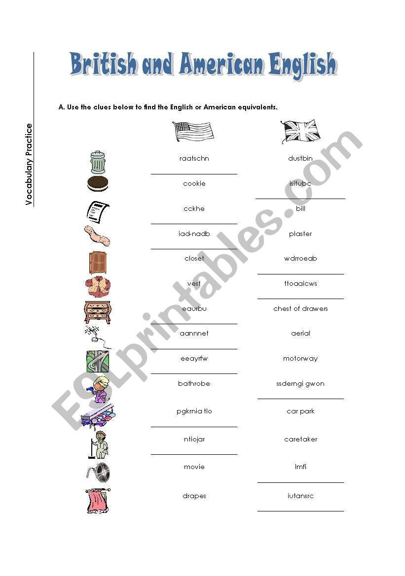 British and American English worksheet