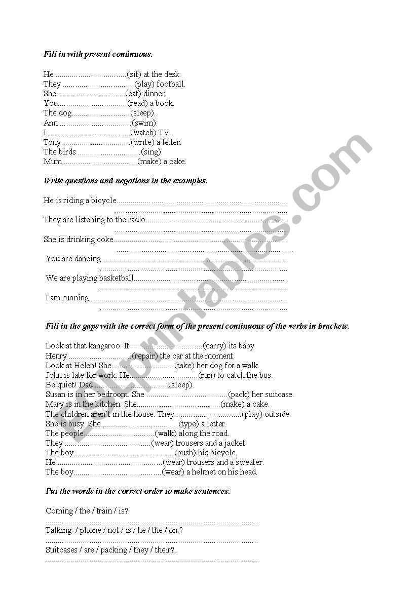 present continuous practice worksheet