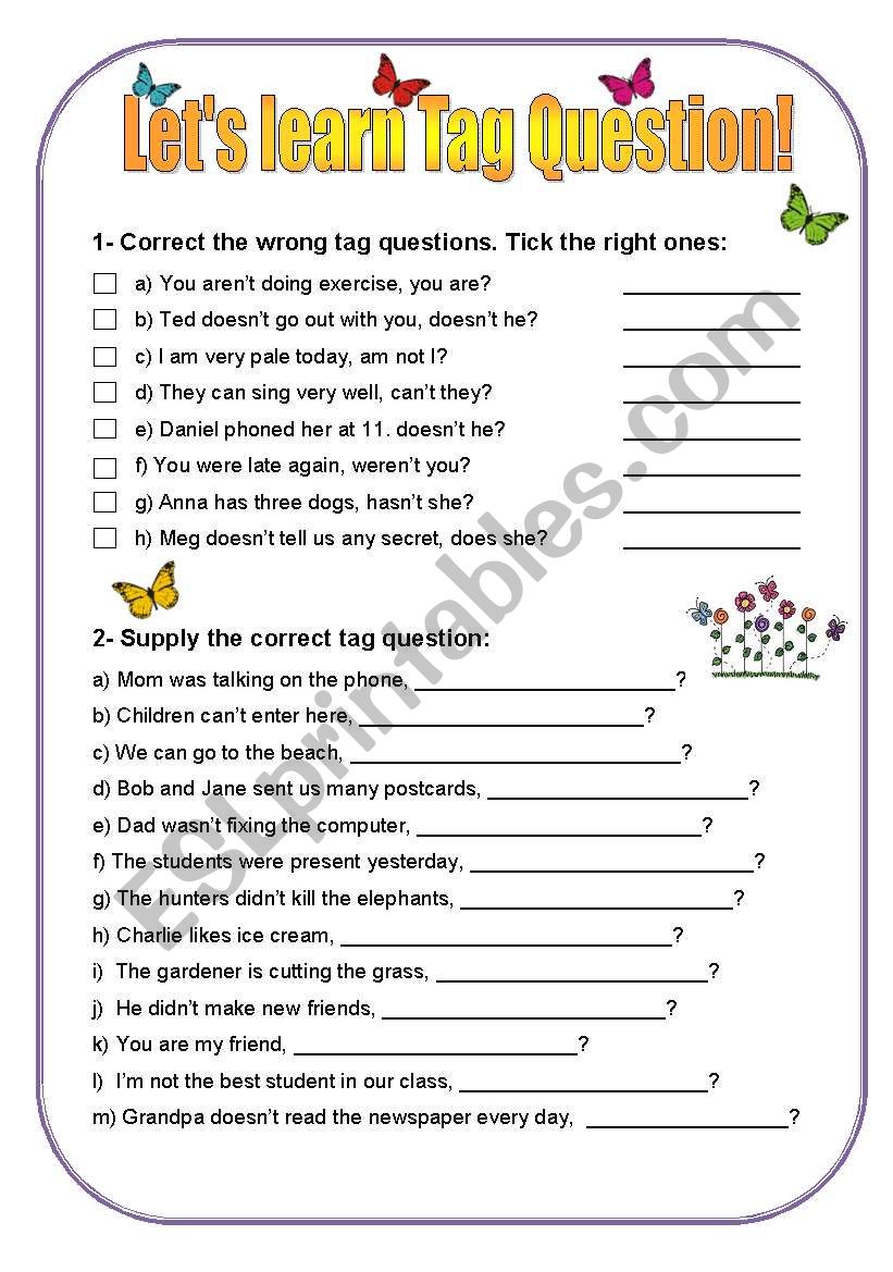 Tag Question exercises worksheet