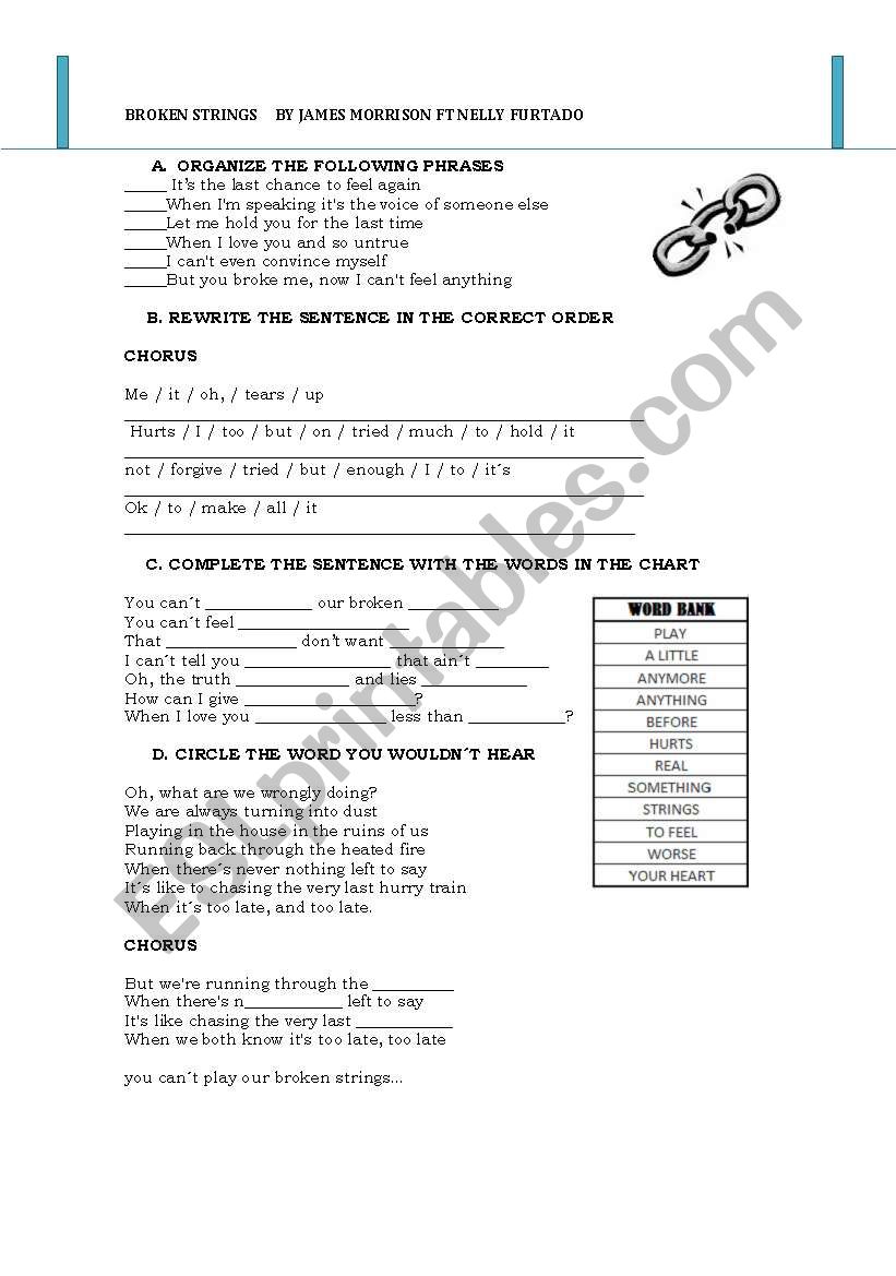 SONG LYRICS2 worksheet