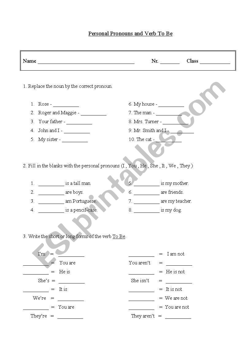 Personal Pronouns and Verb To Be