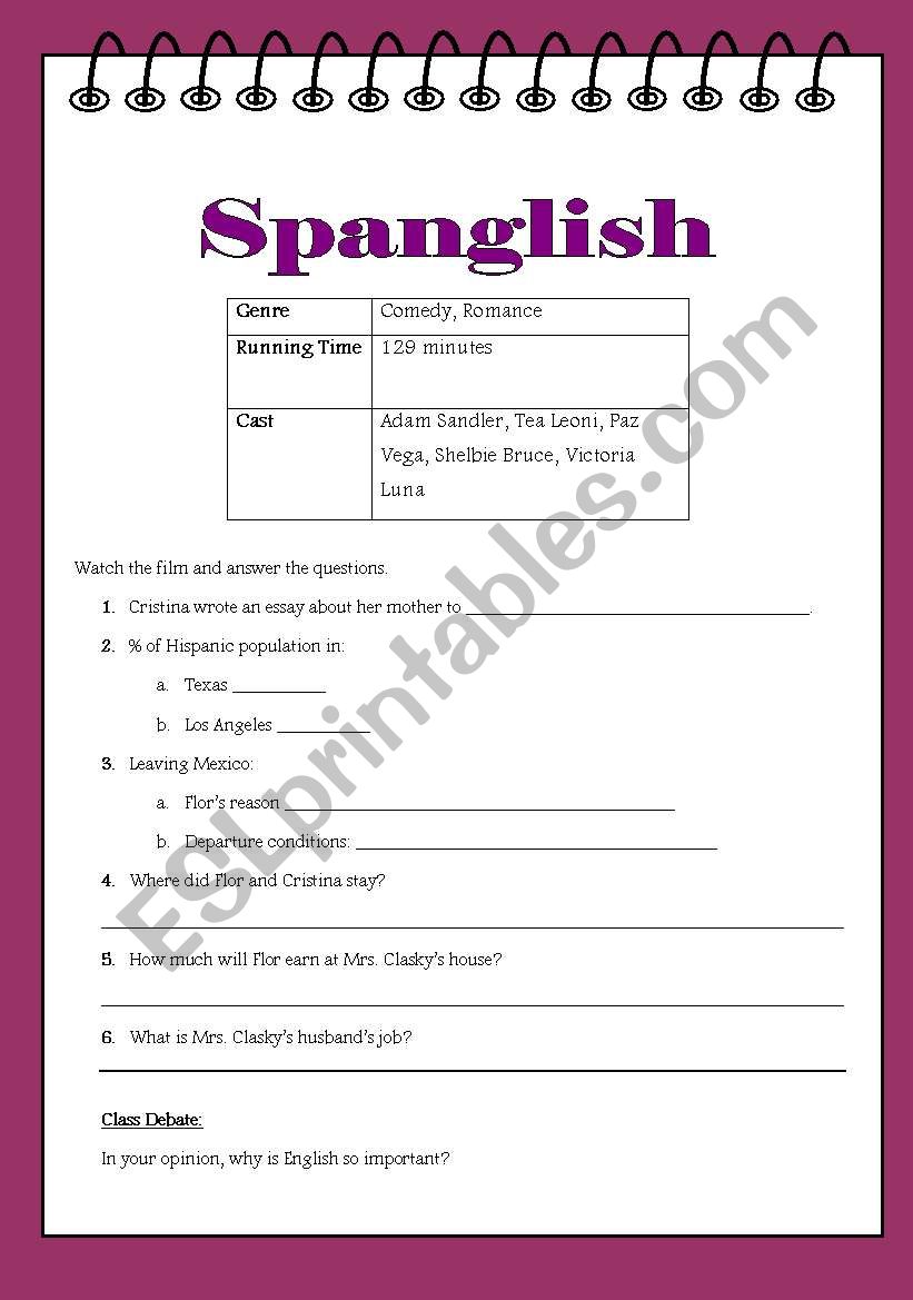 Spanglish worksheet