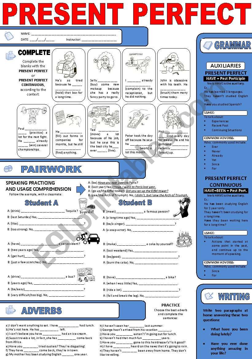 PRESENT PERFECT |simple and continuous| *Guide and Practice* | B&W included