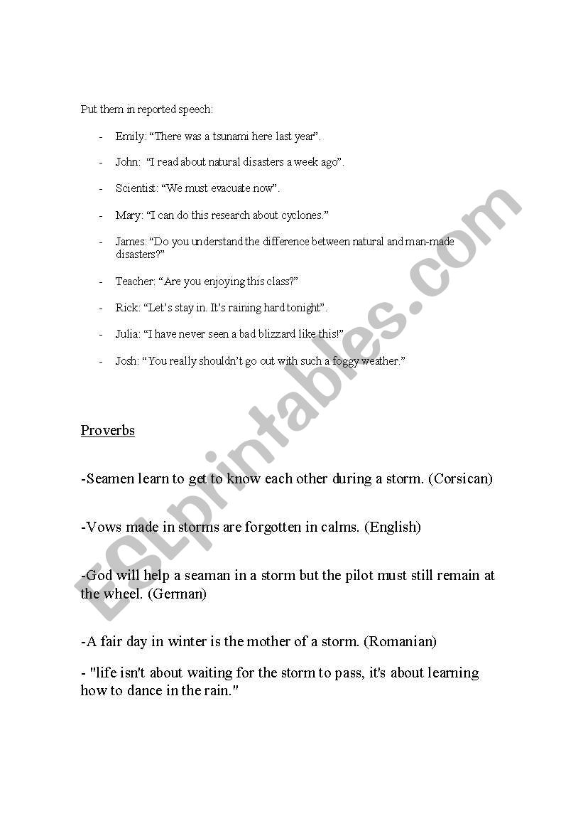 reported speech worksheet