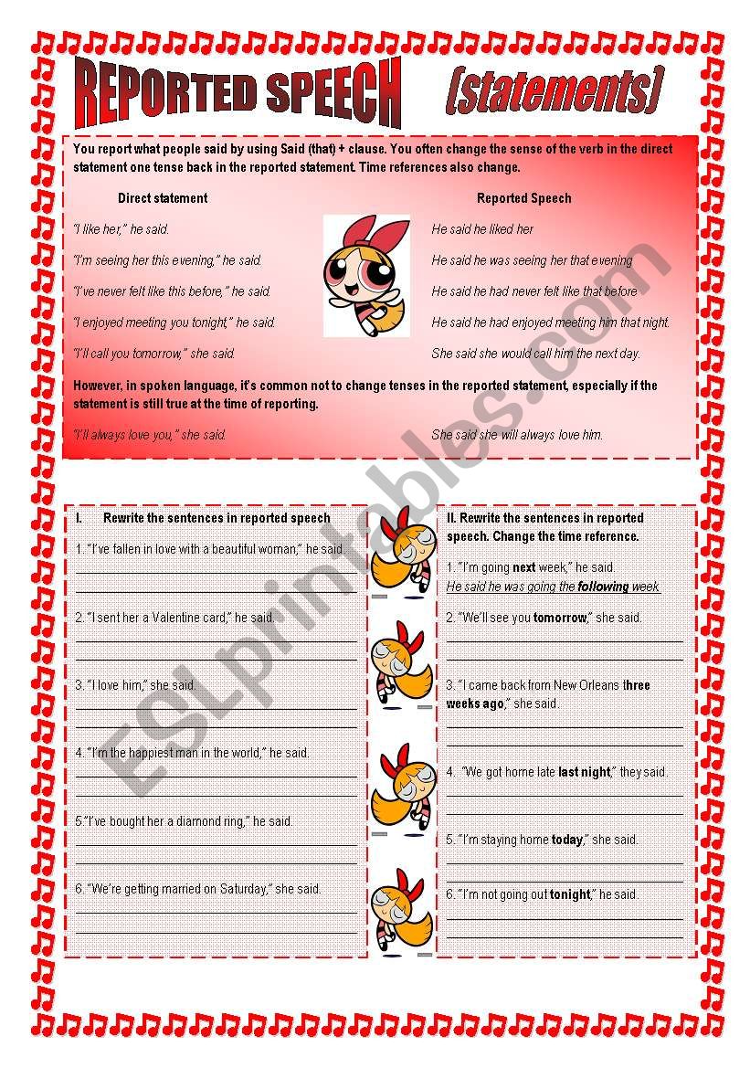 Reported Speech - Statements. worksheet