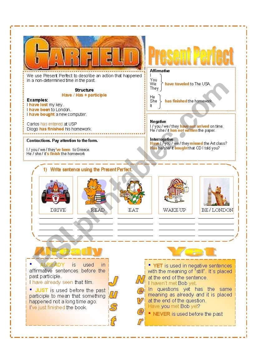 PRESENT PERFECT - GARFIELD worksheet