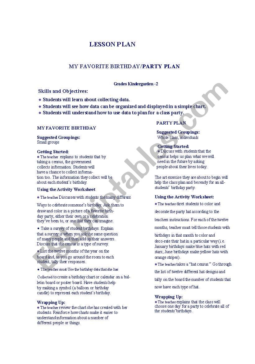 lesson plan for kindergarden students