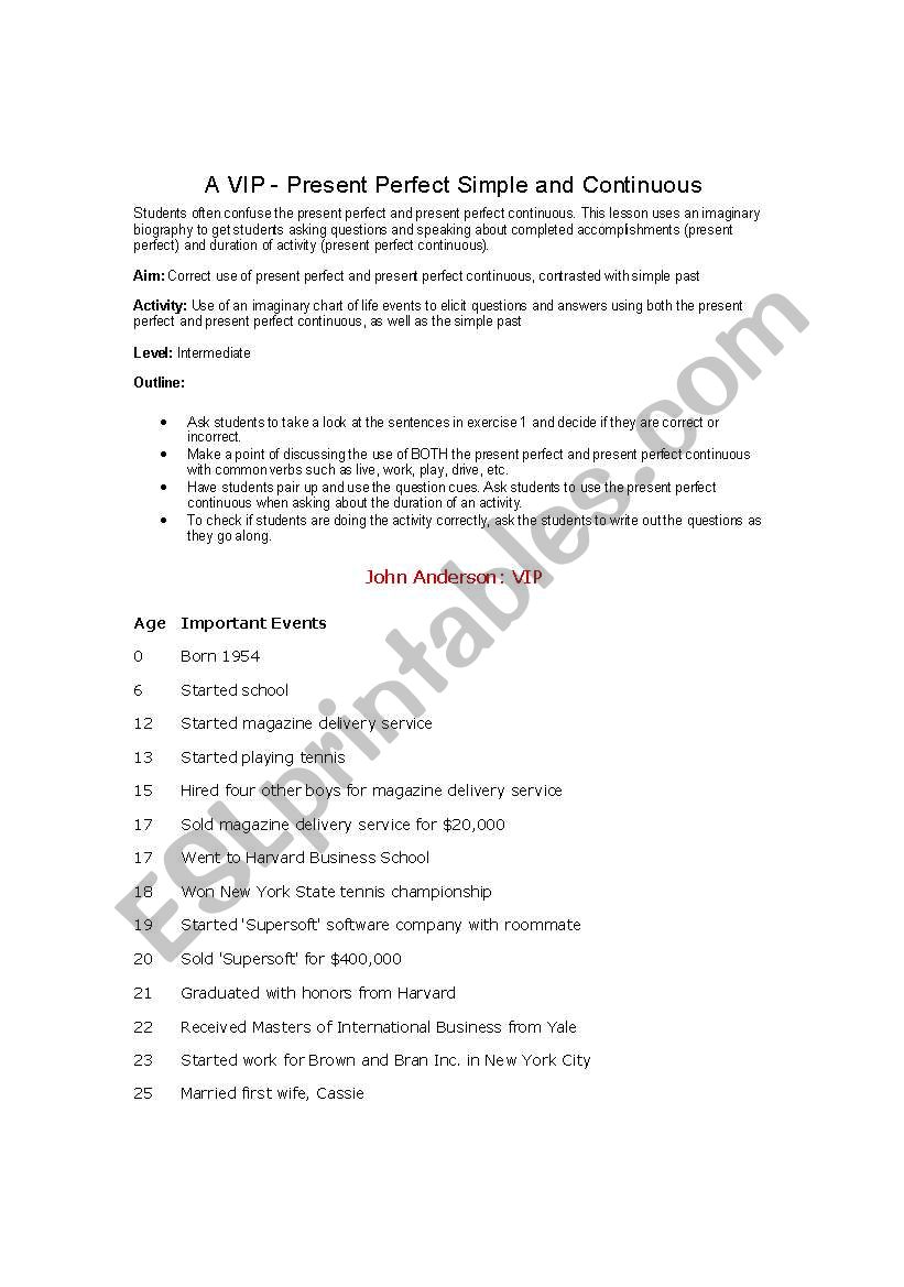 Business Profile worksheet