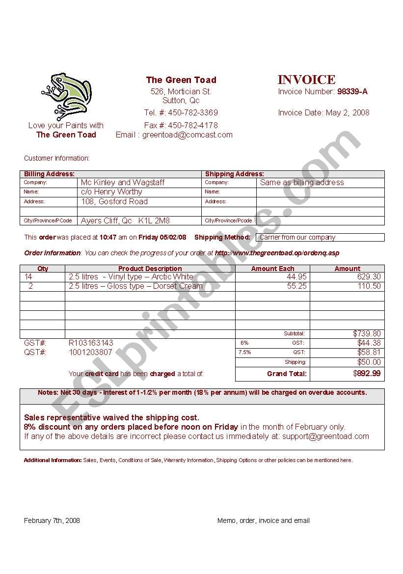 Invoice - exchange information