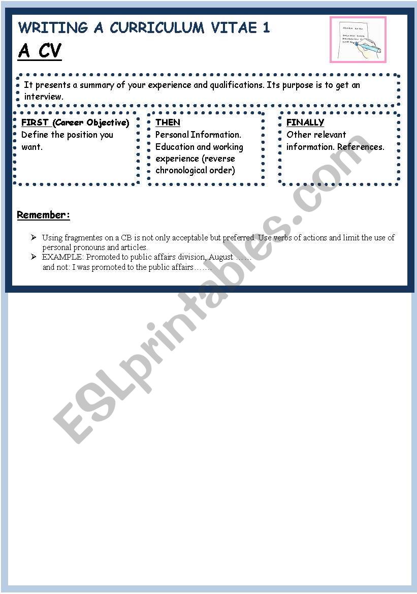HOW TO WRITE A CV worksheet