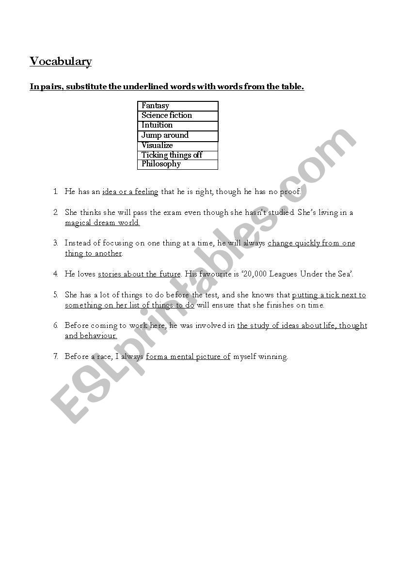 Vocab worksheet worksheet