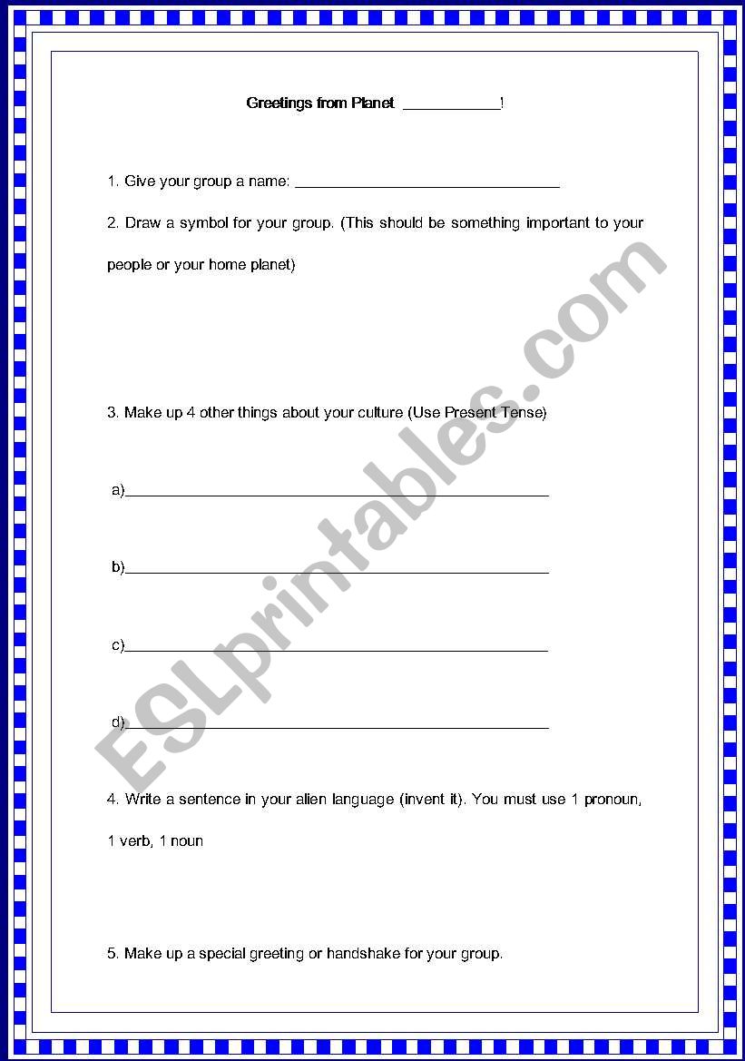 Aliens worksheet