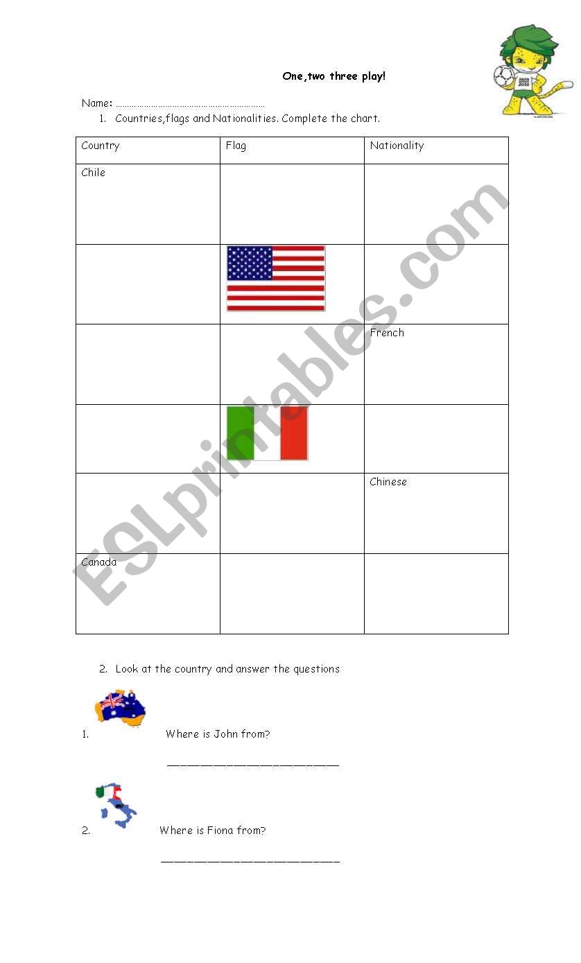 World Cup 2010 worksheet