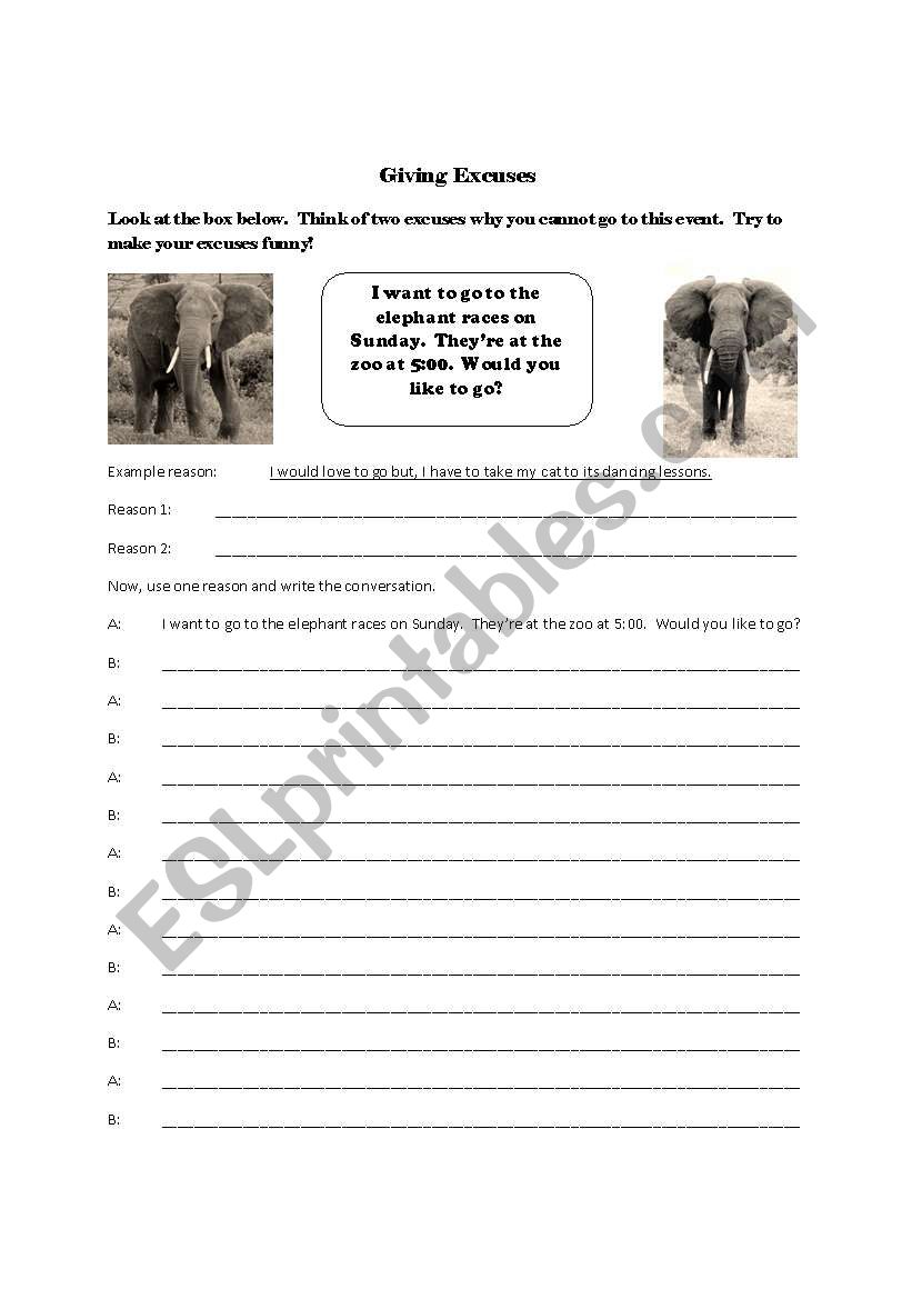 Giving Excuses worksheet