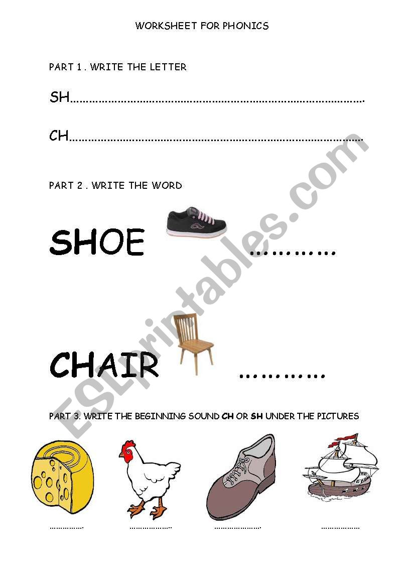 SH CH SOUNDS PHONICS EXERCISE worksheet