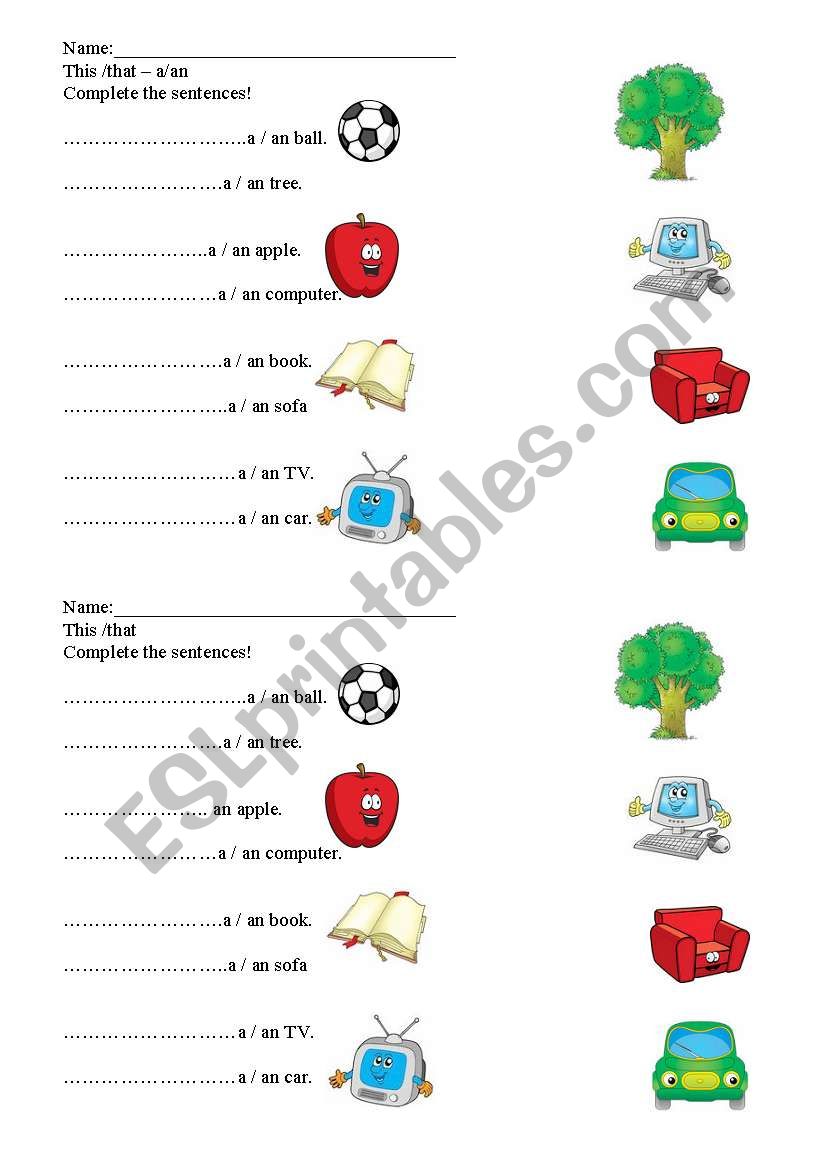 this/that + a/an worksheet