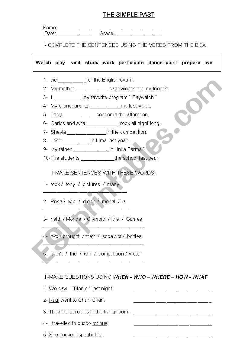 The Simple Past  worksheet